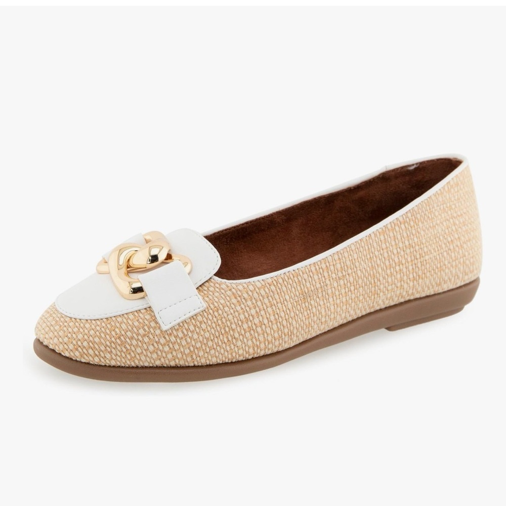 NIB! Aerosole Bell Almond Toe Natural White Raffia Ballet Flats 6W